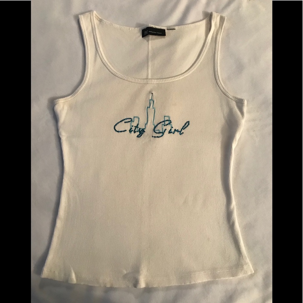 White Tank Top with Rhinestone City Girl